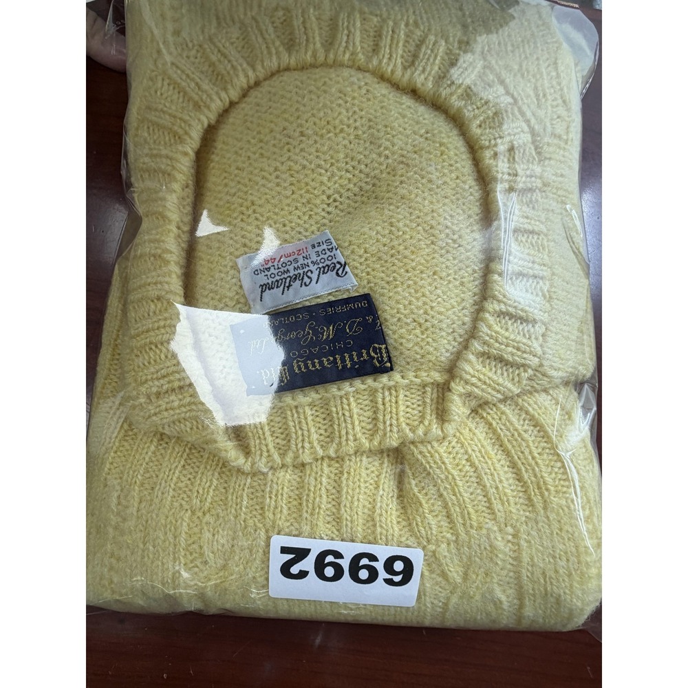 Vintage Brittany Ltd Sweater Mens XL Yellow Shetland Wool Cable Knit Scotland - Picture 7 of 7